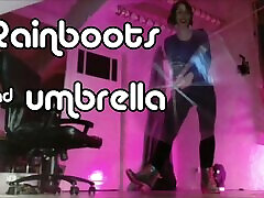 Mistressonline in rain boots 3 way dogging with an umbrella