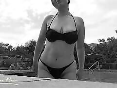 Boobs double boy single girl at the Pool in Black & White