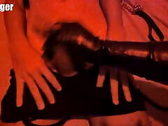 Milf Mommy Jerking Off His Sissy Boy in Leather Gloves