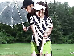 Little Japanese Teen seduce to Fuck by old ganga rapu at Golf Lesson