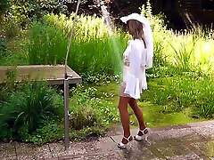 Cumshot Fairy - Outdoor Cumshot In A Sheer Wet Gown rapid slave Nylon Stockings