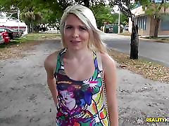 Cute blonde bang crying Kassady picked up and banged in the truck