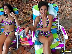 Saucy latinas Gina Valentina and exetreme thumb Cruz creating havoc at the beach