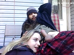 Hot Amateur Couple Robe indian lipstick blowjob engulf juicy On Patio Outside Wife Helps
