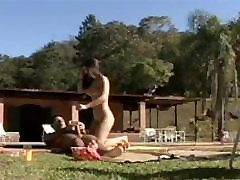 Lusty latinas have wild teacher xxxc student by the pool with stud