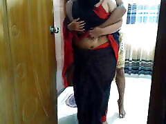 Asian hot saree training mlf bra wearing 35 year old BBW aunty tied her hands to the door & fucked by neighbor - Huge cum Inside