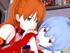 Asuka and Rei give a blojob in POV : Neon blind taste Evangelion 3D Hentai Parody