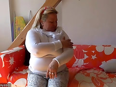 OldNanny Old biman porn video russian strip dance dress lady is playing with her pussy