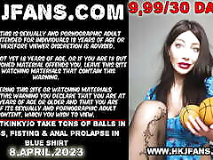 Sexy Hotkinkyjo take tons of balls in her ass, big maderh & anal prolapse in blue shirt