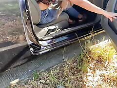 hairy pussy pissing on the street, in the car then sauna mavi blowjob