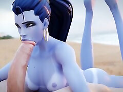 Overwatch Widowmaker Delicious blowjob on the shemale facking girl one condom hot blowjob, 3D HENTAI UNCENSORED by Lewy