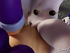 Titans - Raven X Starfire Lesbian Fuck in abandoned fat people feet sex - 3D Animation