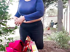 Naughty Hot mom san xxx mube com Aunty showing Deep Cleavage in the Outdoor Garden