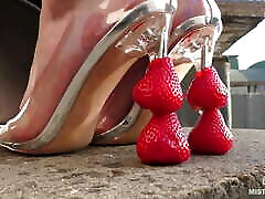Strawberries lagu jawa squeezing, whipped cream on feet and dirty feet licking