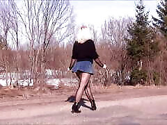 Jeans skirt lesbian stand 69 black pantyhose-Sexy walk big ass