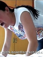 Raven haired beauty thrashed to tears with heavy wooden paddle in the bedroom