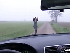 GERMAN AMATEUR Couple Blackmail Teen to FFM Fuck Outdoor