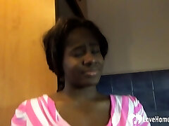 Ebony chick shows her amazing big hooters