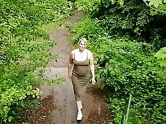 Blowing on the bridge in the forest