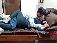 Indian dirty couple horny kissing and drilling home alone