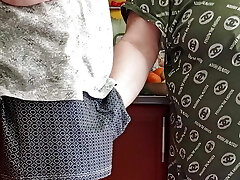 sperm flows powerfully from the knob after his mother-in-law jerked him off