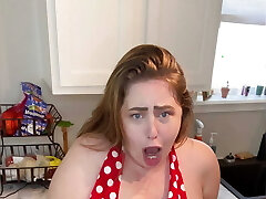 BBW PAWG with a hairy pussy splatters while dirty talking to stepson