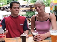 Salacious Czech cowgirl with massive tits gets pussy munched then screwed outdoors