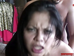 Black haired bitch with big natural titties gets a boob cumshot