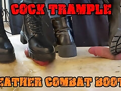 Kicking his Hard-on in Combat Boots Black Leather - CBT Bootjob with TamyStarly - Ballbusting, Femdom