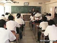 Asian school babe in ropes flashes twat upskirt in class