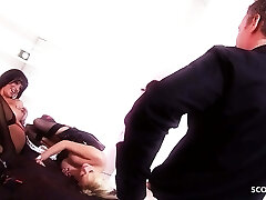 Girl/girl Maids caught and Seduce to First FFM Threesome Sex by Big Dick Customer