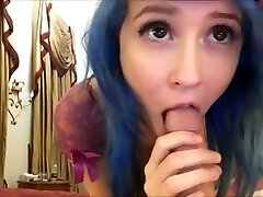 Sexy blue eyed teen gives some serious head and I enjoy her pretty eyes