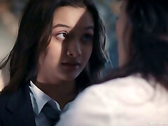 Hot like fire sexy office sapphic Alex De La Flor lures fetching babe for sex