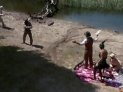 Outdoors group sex party with naughty Natasha Marley and her buddies