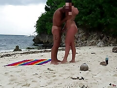 Amazing sex on a nude beach - Fledgling Russian couple