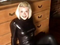 Latex hog-tie in chains