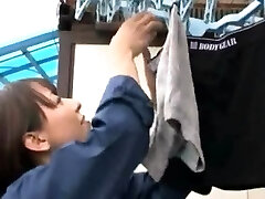 Asian and brunette lick pussies and fuck outdoors