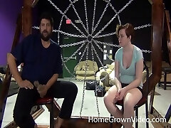 Redhead bound and brought to ejaculation by a powerful vibrator