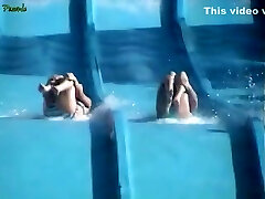 Accidental nip slip at a water slide