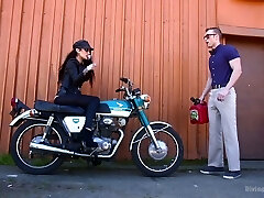 Smoking cockslut in ripped fishnets Arabelle Raphael bangs anal hole of one super-naughty dude