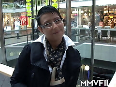 Short haired milf in glasses tearing up