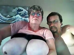 grandma with big boobs has fun