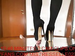 Mistress Elle in high heels thigh boots penetrate her slaves cock