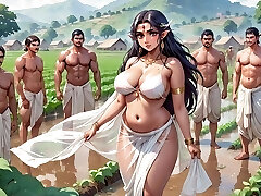 AI Generated Images of Mischievous Anime Indian femmes & Elves having fun & common bath