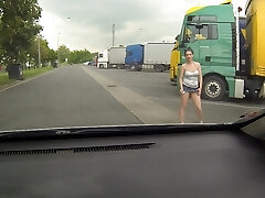 Real Cockslut Picked up Betwixt Trucks and Acquire Paid for Sex