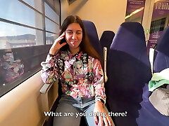 A stud traveler seduced a guy on a train and gave him a oral pleasure in public