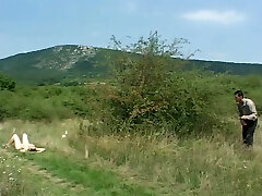 Humungous chick gets fucked hard by a horny dude somwhere in the countryside
