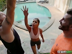 Two tall and big dudes fuck diminutive Mexican chick Katya Rodriguez