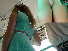 Chick in pretty summer sundress presents nice upskirt view