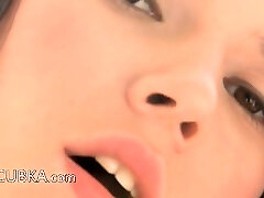 Diminutive babysitter rubbing the clit